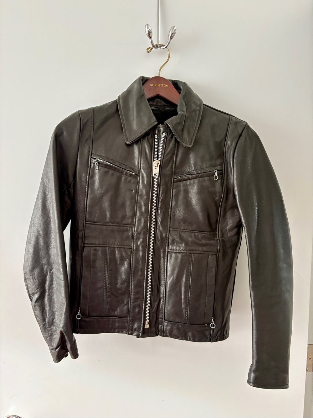 Vintage Schott NYC Black Leather Moto Jacket with Silver Hardware
